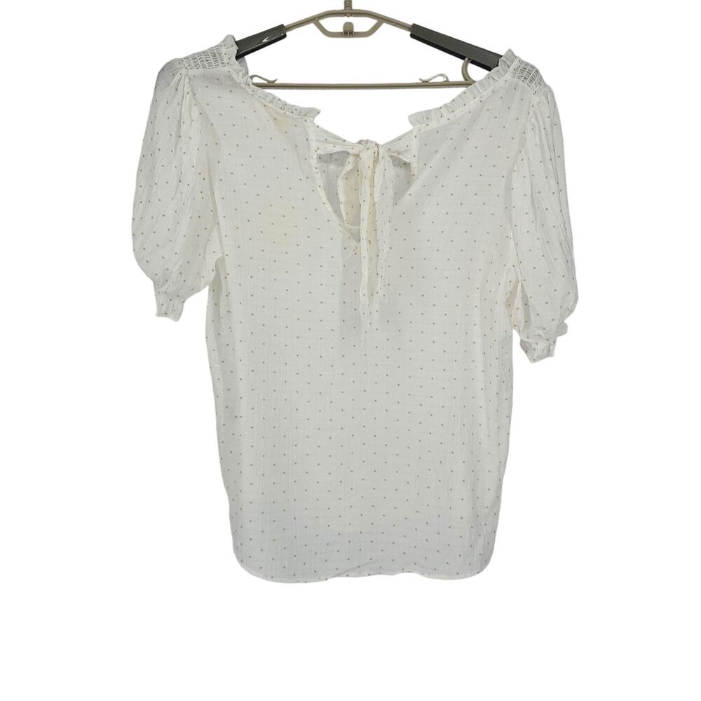 NEW Perch by Blu Pepper White Gauzy Polka Dot Short Sleeve Blouse 1XL